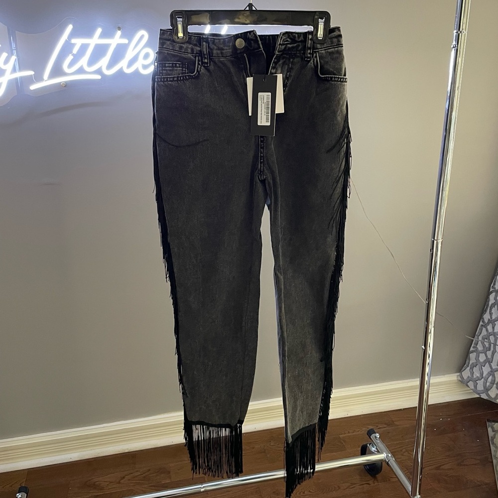 Fringe Cropped High Waisted Jeans